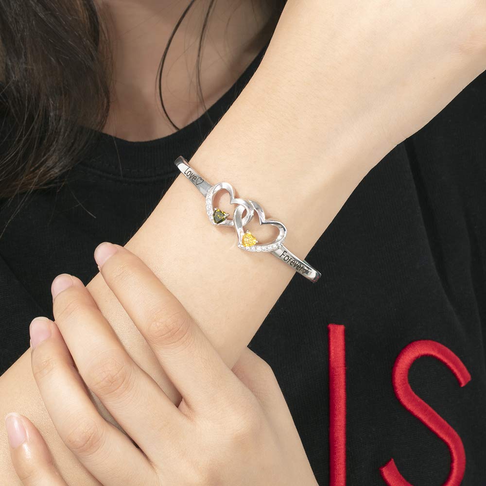 Personalized Mom Bracelet with Custom Name & Birthstones - Women's Engraved Bangle for Mother's Day, Christmas, BFF Gifts - Perfect for Special Occasions & Everyday Wear