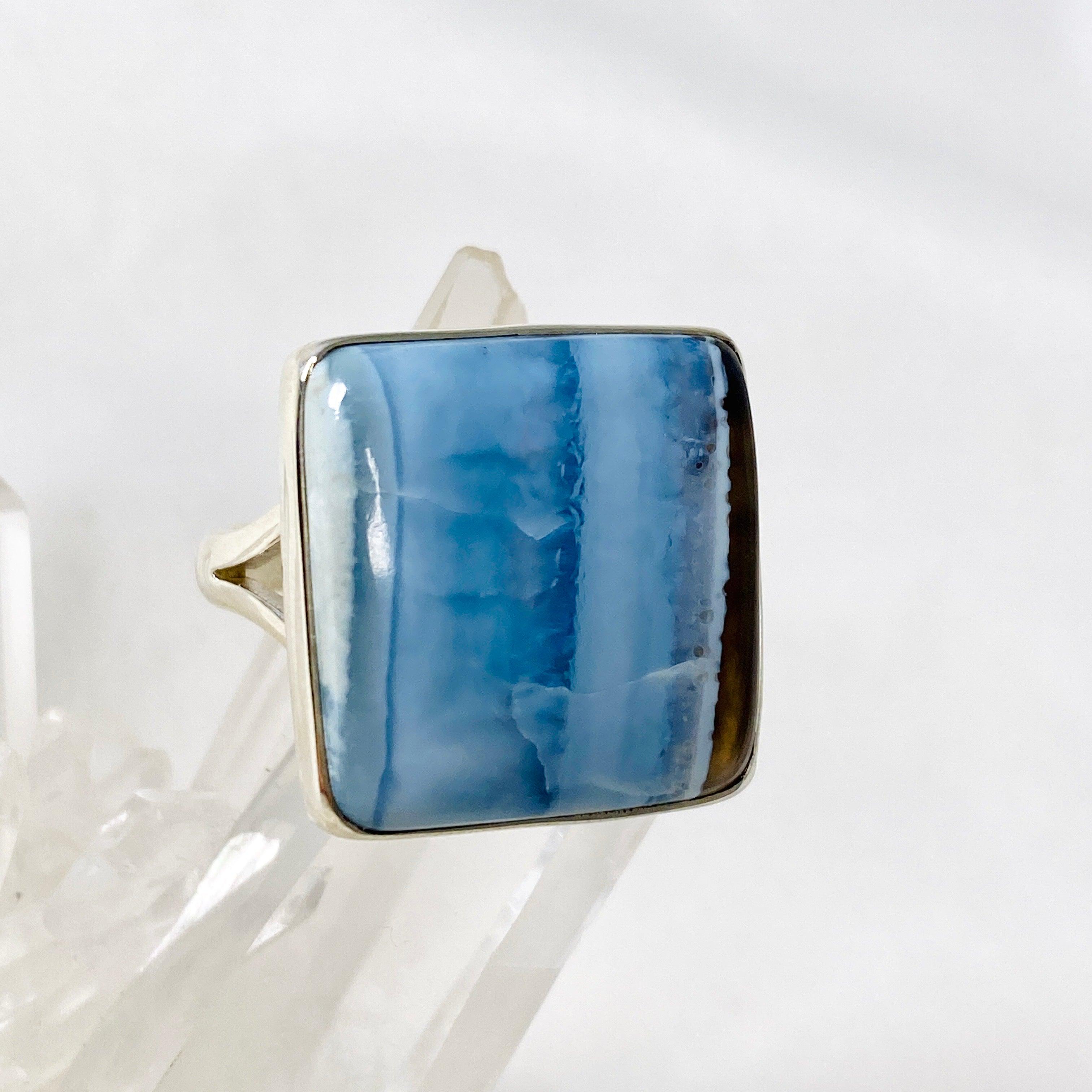 Owyhee Blue Opal Square Ring Size 11 - Handmade Sterling Silver Jewelry for Women, Unique Gemstone Gift for Her - Perfect for Weddings, Anniversaries & Special Occasions