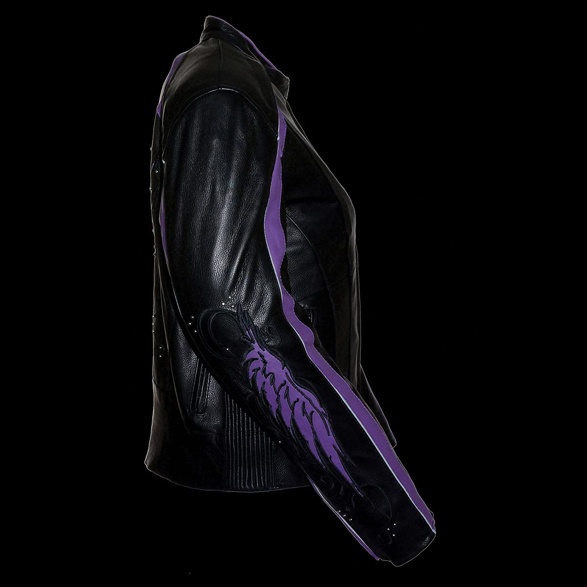 Milwaukee Leather X1952 Women's Embroidered Studded Motorcycle Jacket - Black & Purple Biker Jacket for Riding & Fashion | Perfect for Motorcycle Enthusiasts & Casual Wear