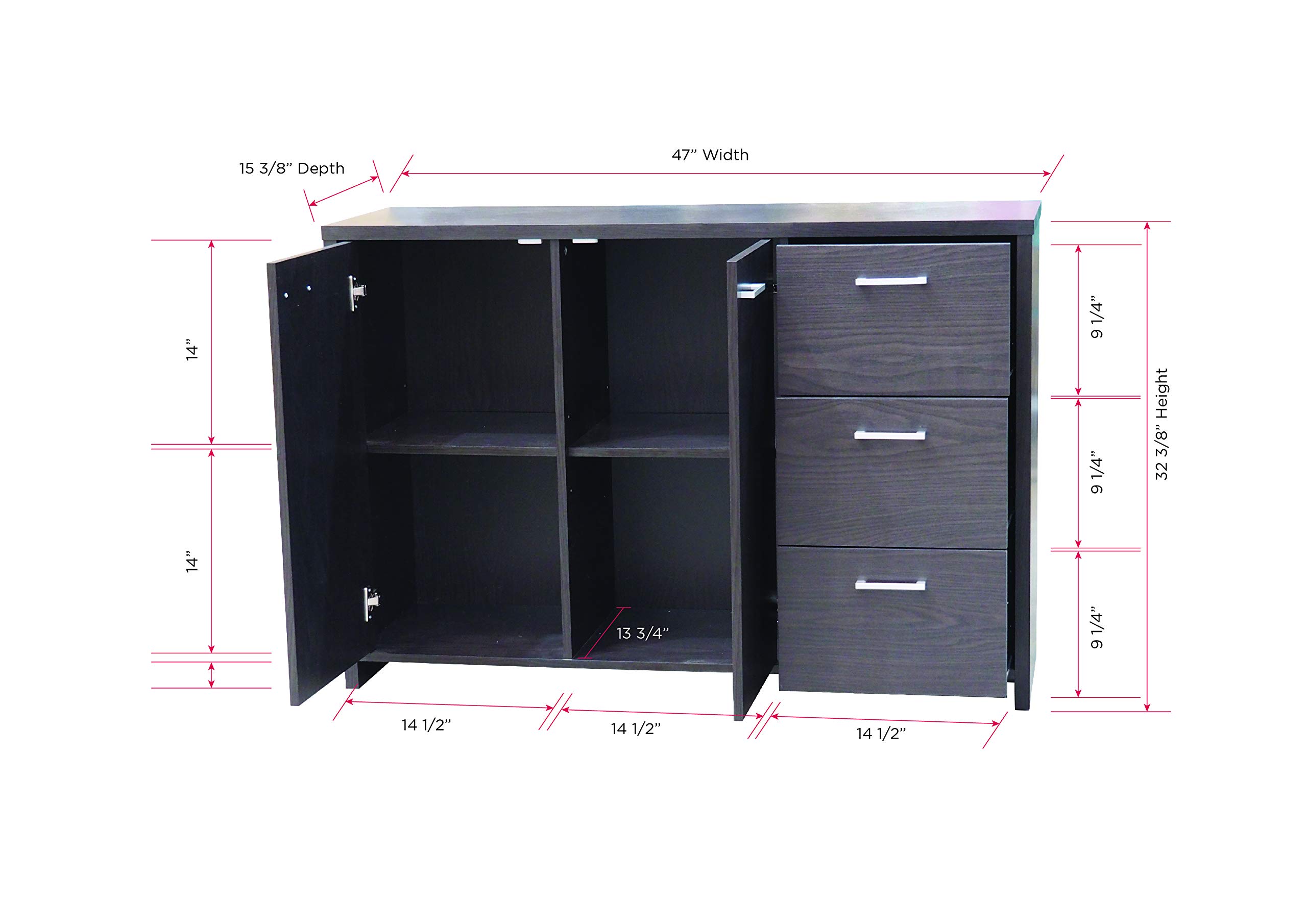 Kings Brand Solid Oak Sideboard Buffet Cabinet - Kitchen Dining Room Storage with Chocolate Finish | Entryway Buffet for Home Decor & Organization