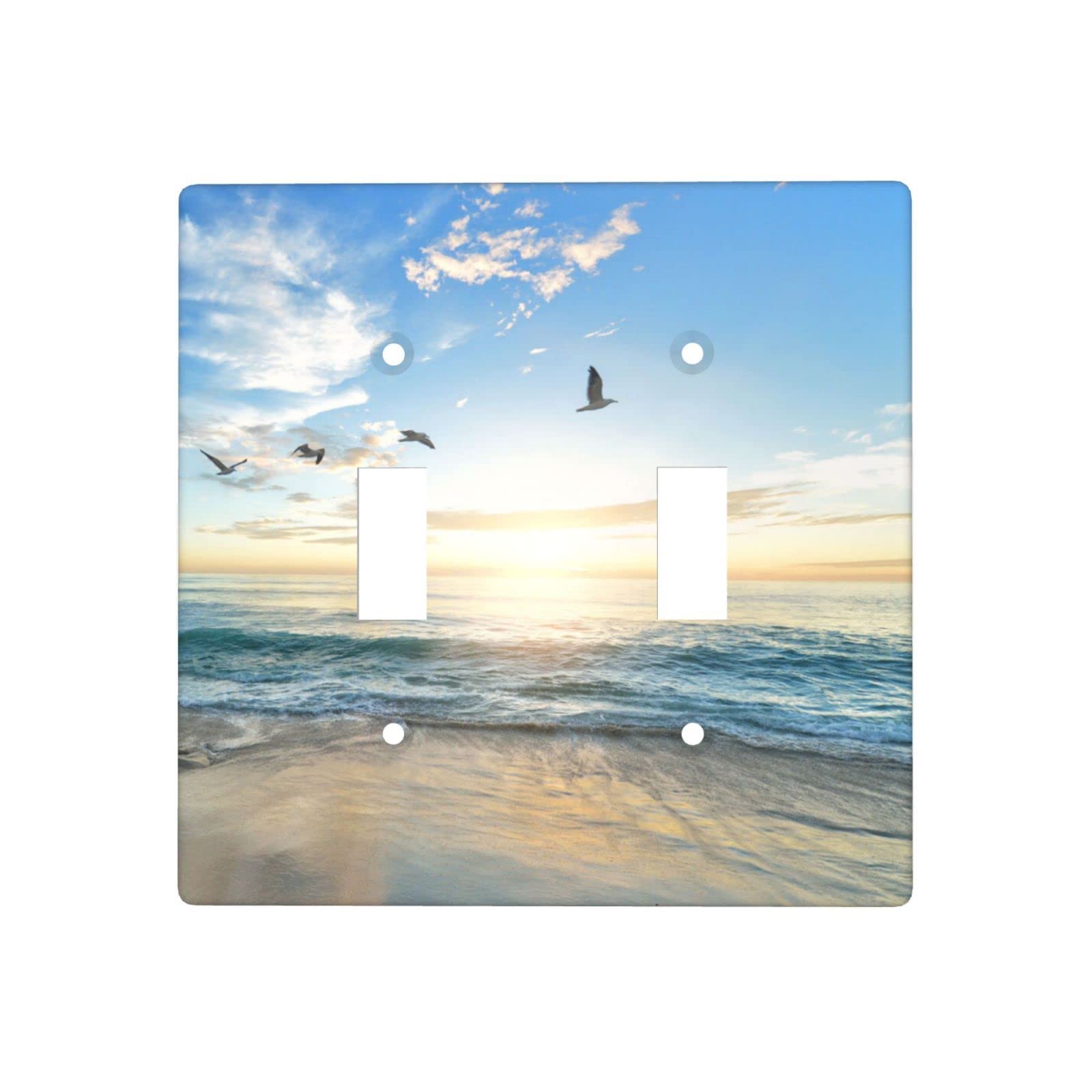 XRELZRS Beach Ocean Light Switch Cover - 2 Gang Decorative Wall Plate, Double Toggle Standard Size Switch Plate with Sea Birds Design - Perfect for Coastal, Nautical & Beach House Decor