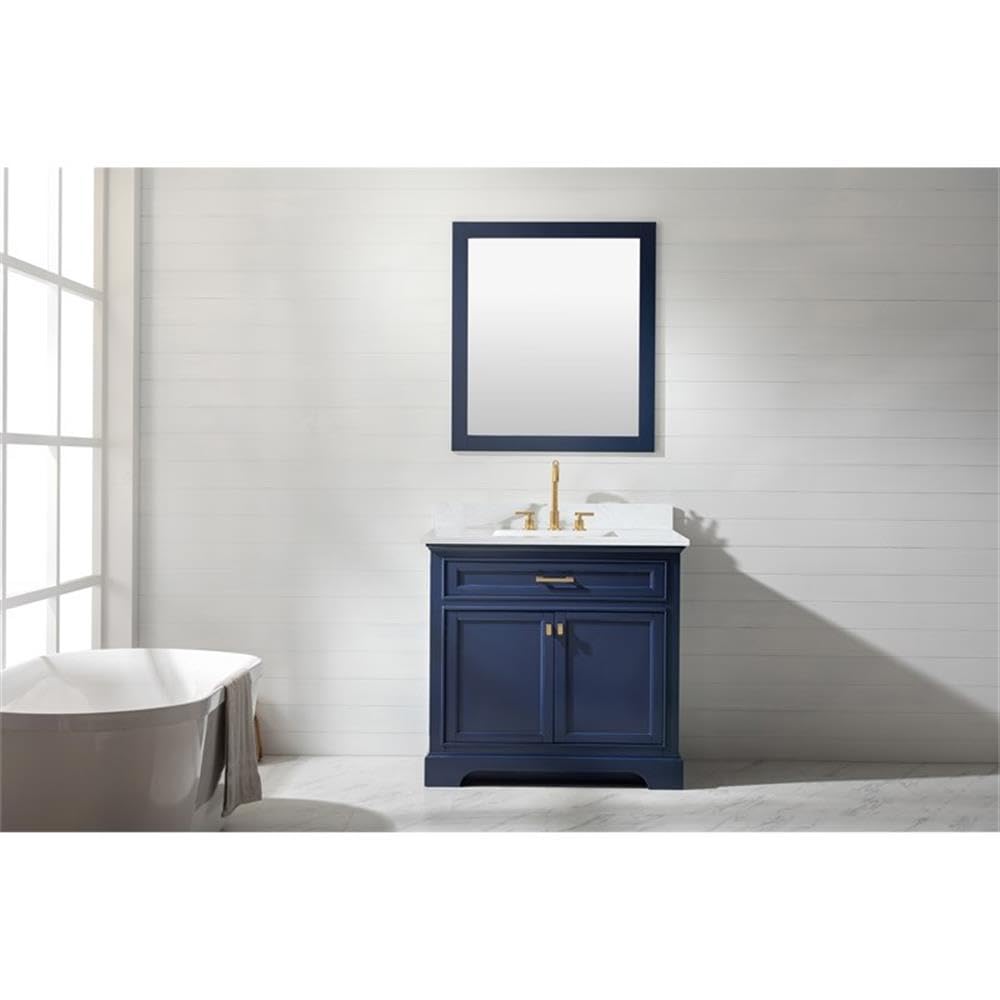 Design Element ML-36-BLU Milano 36 Inch Single Sink Blue Bathroom Vanity with Quartz Countertop - Modern Bathroom Furniture for Small Spaces, Powder Rooms & Guest Baths