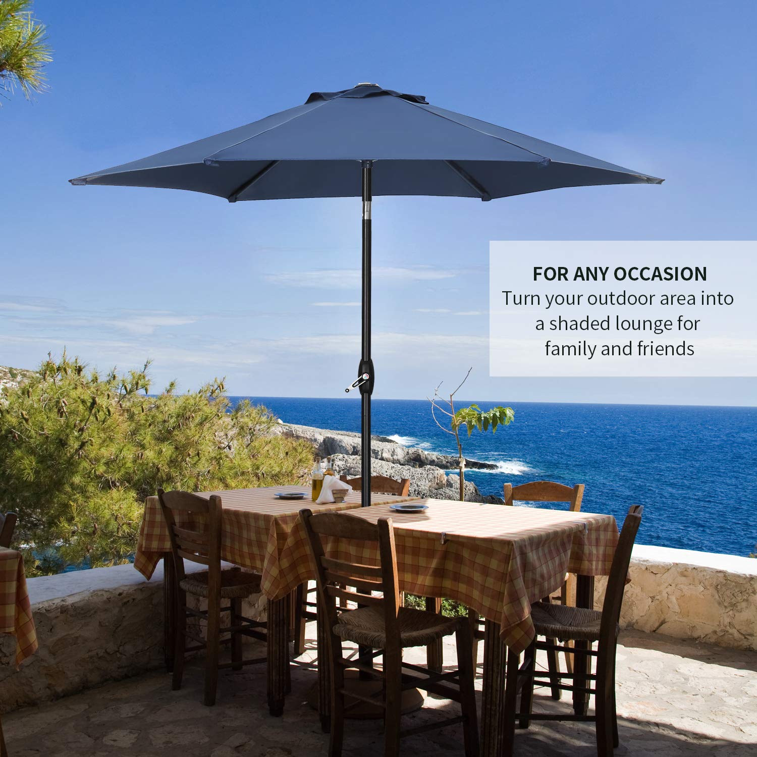 9ft Outdoor Patio Umbrella with Tilt Function & 6 Sturdy Ribs - Perfect for Poolside, Garden, Backyard and Outdoor Dining Areas