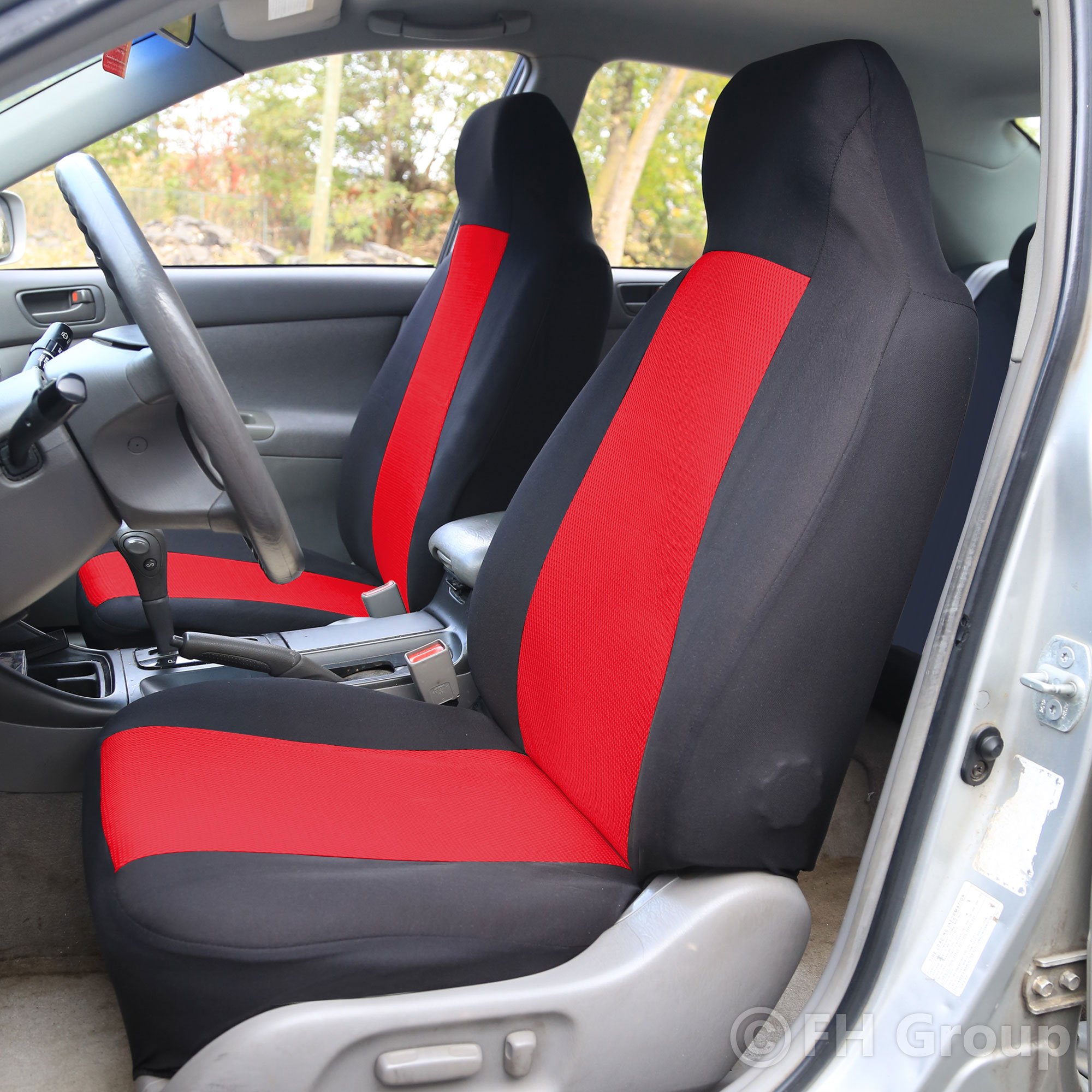 FH Group Universal Car Seat Covers - Red Cloth Full Set for SUV, Sedan, Van | Driving Comfort