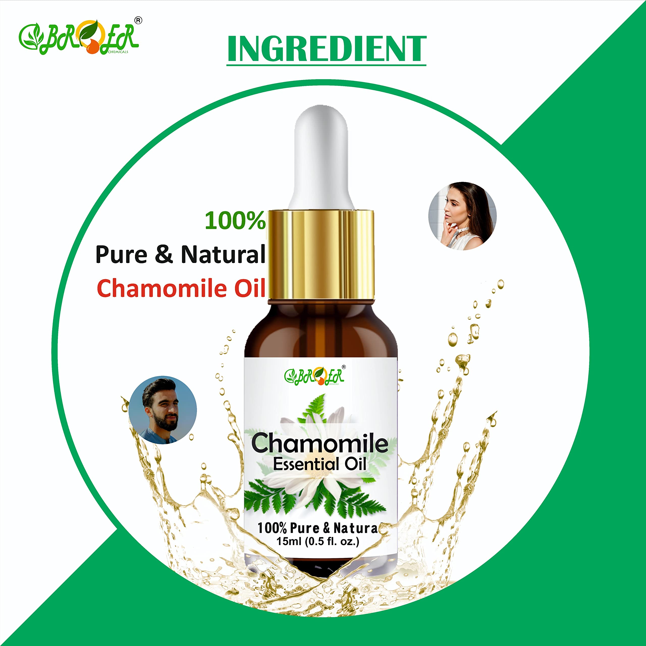 BROER Rosemary Essential Oil & Chamomile Essential Oil Set - 100% Pure Natural Undiluted for Hair Growth, Skin Moisturizing & Scalp Care (2x30ml) - Perfect for Aromatherapy, Massage & DIY Beauty Products