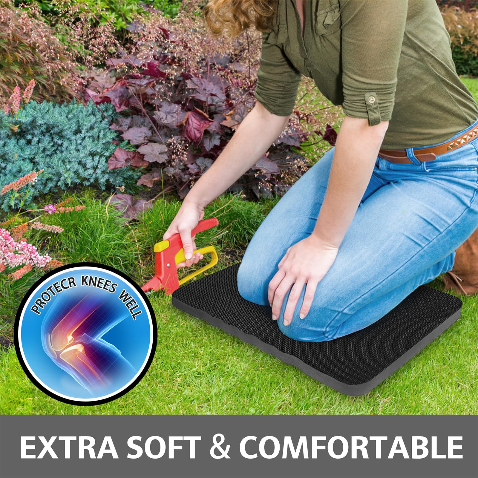 HOOPLE Soft Foam Kneeling Pad - Waterproof Garden Knee Cushion for Gardening, Yoga, Exercise & Bathing - Lightweight Knee Mat for Outdoor Work, Home Workouts & Relaxation - Perfect Gardening Gift for Women & Men (Black)