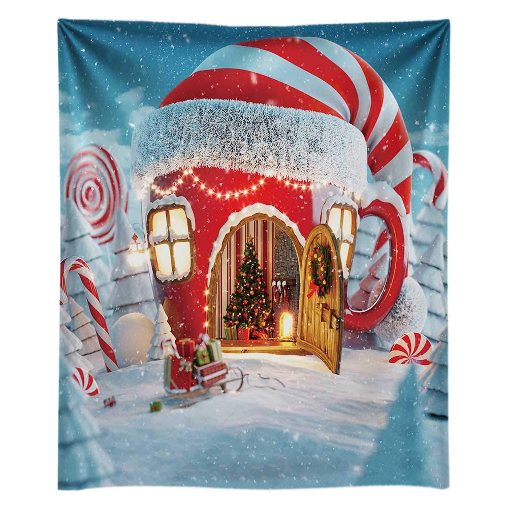 Funnytree 8x10FT Christmas Fairy House Photography Backdrop - Eco-Friendly Polyester Magical Winter Wonderland Forest Scene for Xmas Party Decor & Photo Booth (Ideal for Holiday Photos, Social Media Content, and Festive Events)