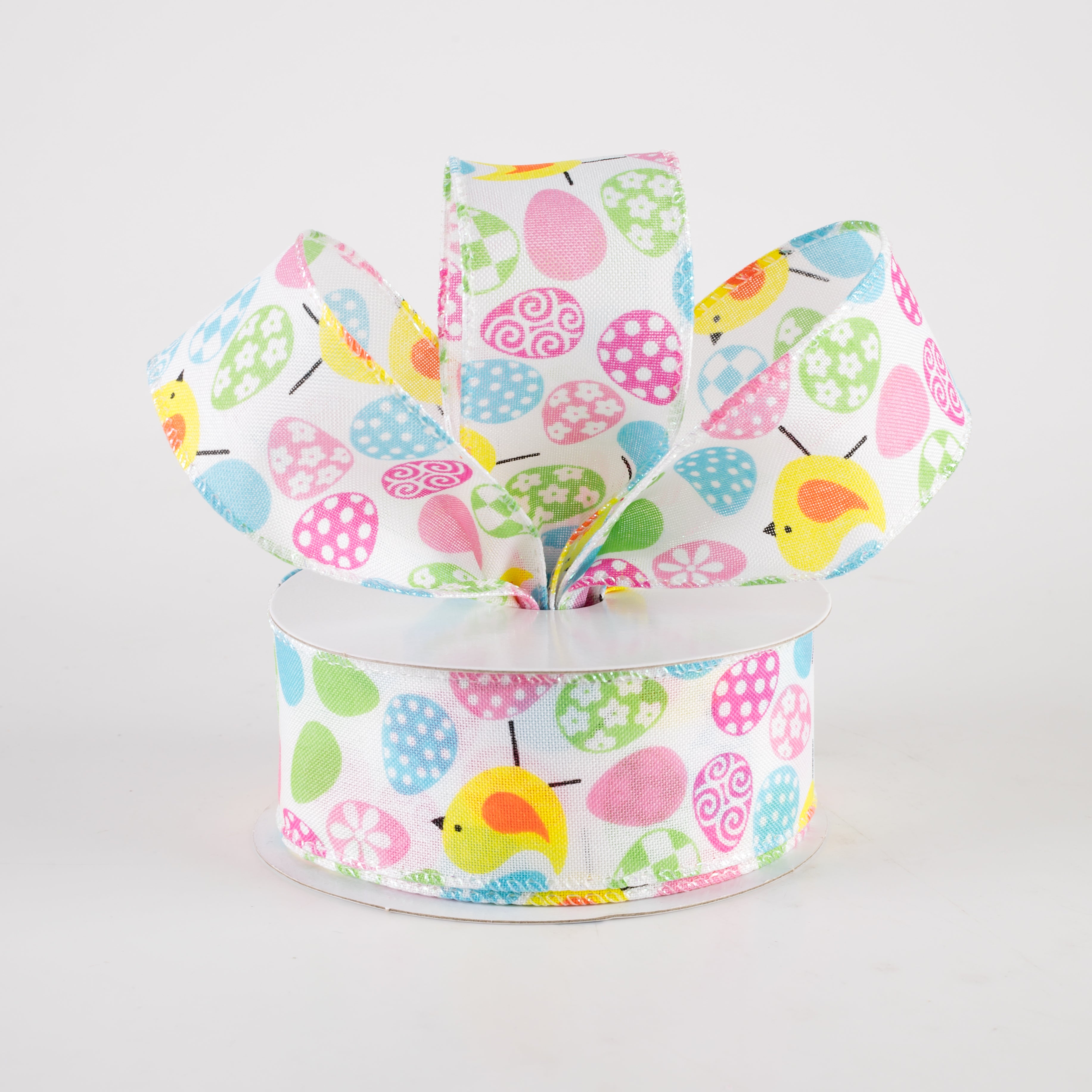 1.5 Inch Linen Patterned Easter Eggs & Chicks Ribbon - 10 Yards for DIY Crafts, Gift Wrapping, Spring Decorations and Party Favors