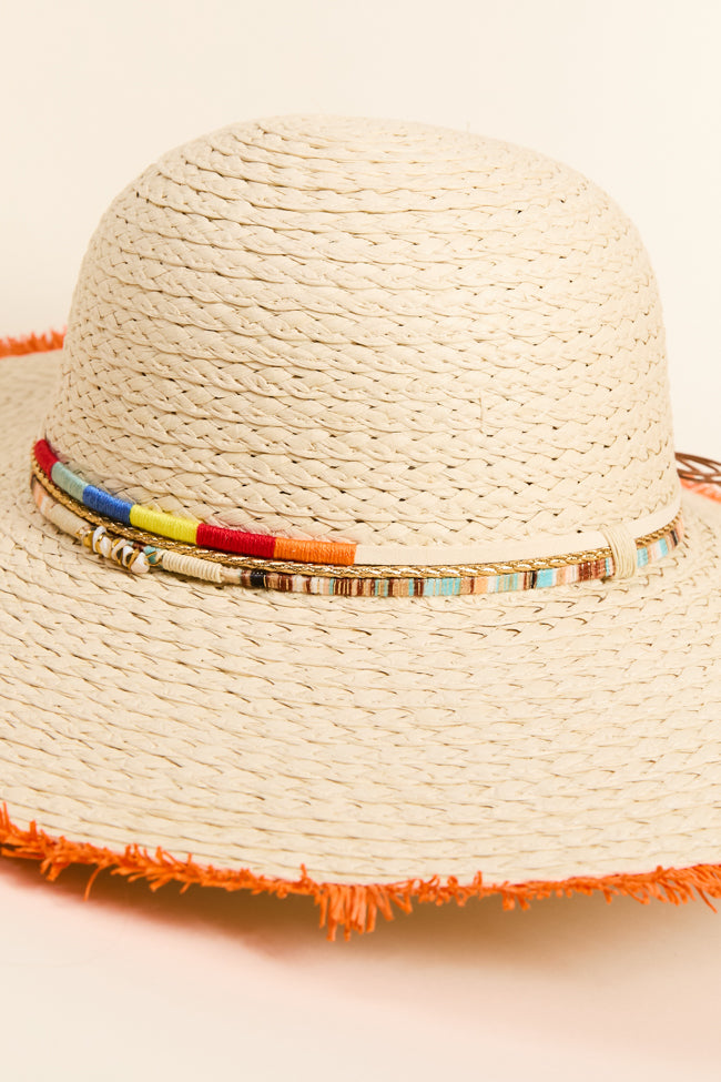Natural Orange Fringe Trim Straw Hat for Women - Summer Beach Boho Sun Hat with Wide Brim - Perfect for Vacation, Pool Party, and Outdoor Activities
