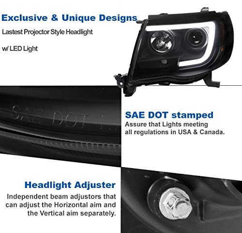 LED Tube Projector Headlights - Black/Smoke Compatible with 2005-2011 Toyota Tacoma - High Brightness for Night Driving & Off-Road Adventures