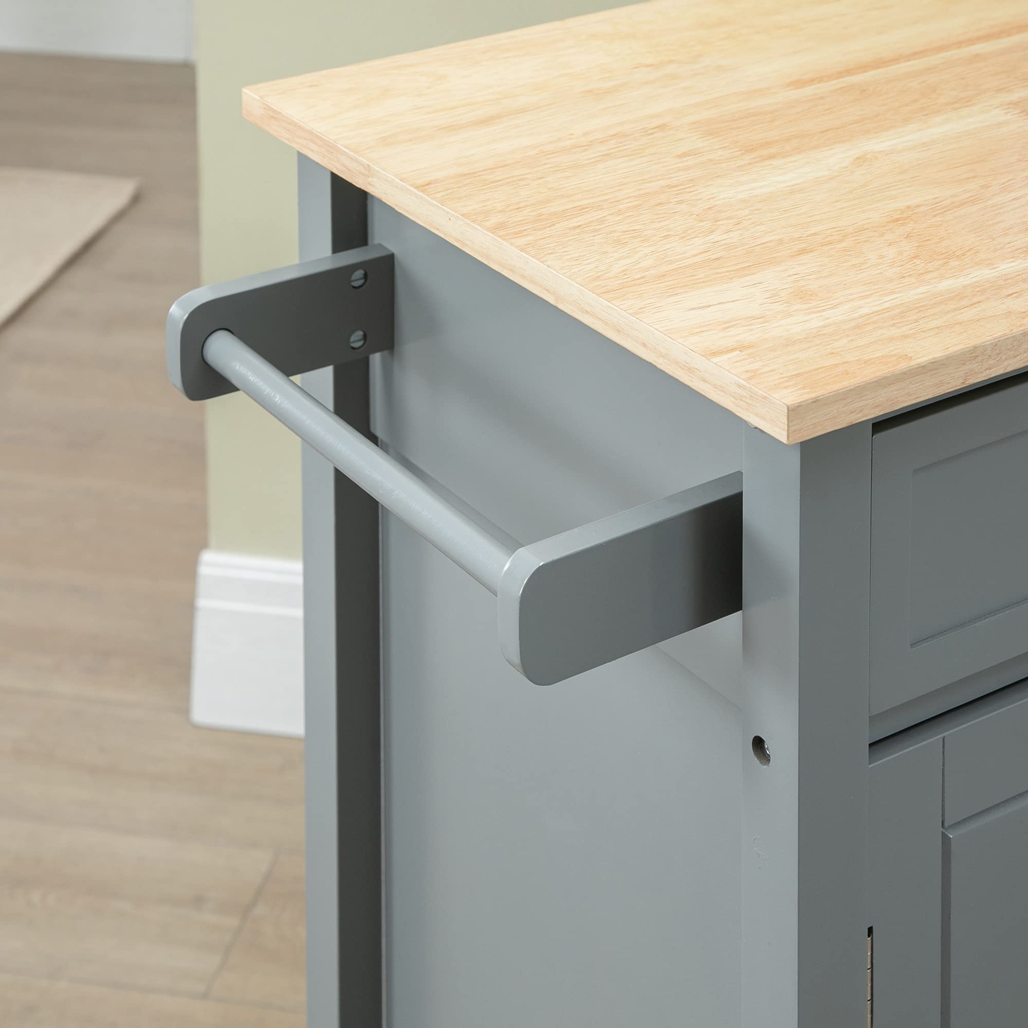 HOMCOM Kitchen Island Cart with Storage Shelf & Drawer - Solid Wood Top, Rolling Mobile Kitchen Organizer for Small Spaces - Perfect for Dining Room, Kitchen & Apartment - Gray