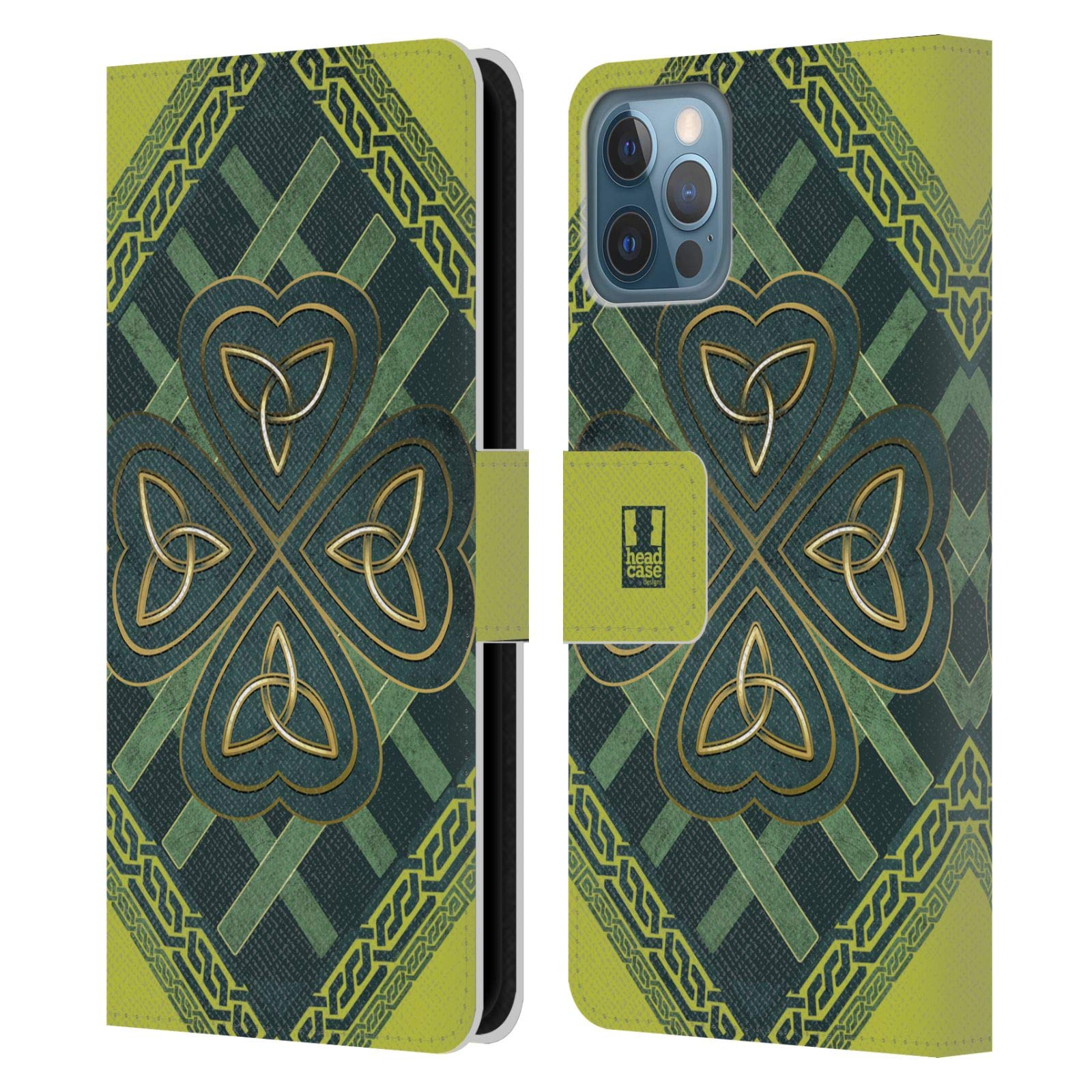 Premium Celtic Triquetra Shamrock Leather Book Wallet Case for Apple iPhone 12/12 Pro - Protective Phone Cover with Card Slots | Perfect for Daily Use, Travel & Gift Giving
