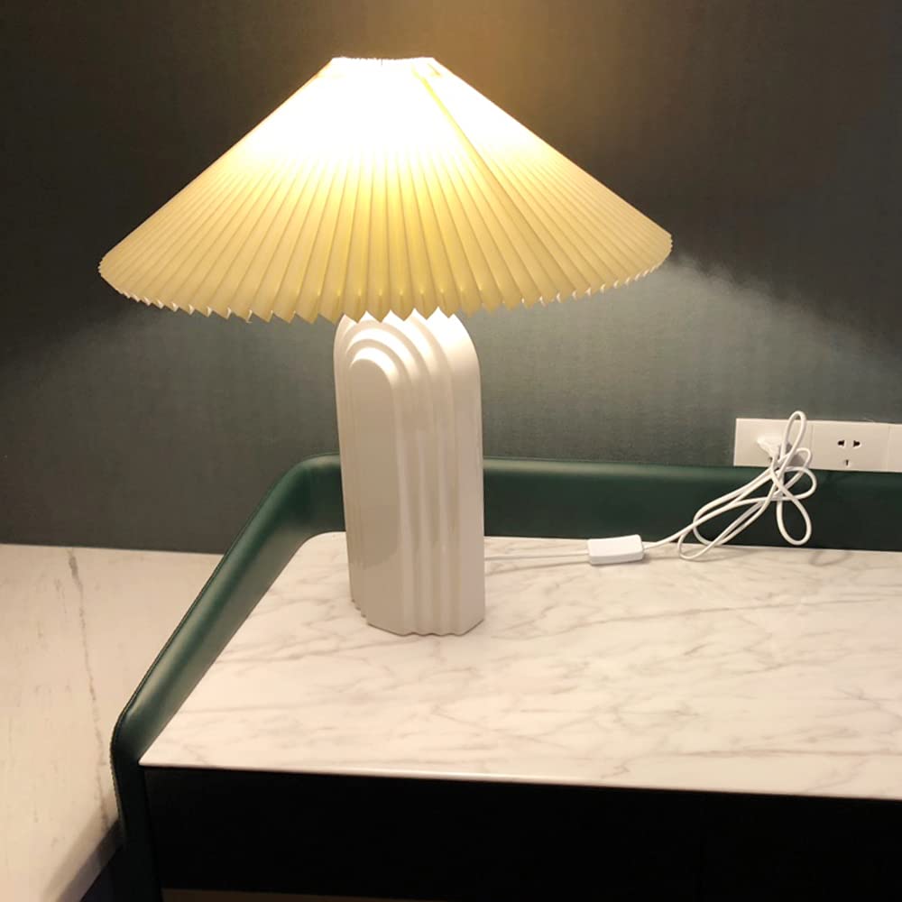 Modern Ceramic Table Lamp with TC Fabric Lampshade - Retro Style Bedside Lamp for Living Room, Bedroom & Study - White (Perfect for Reading, Decor & Ambient Lighting)