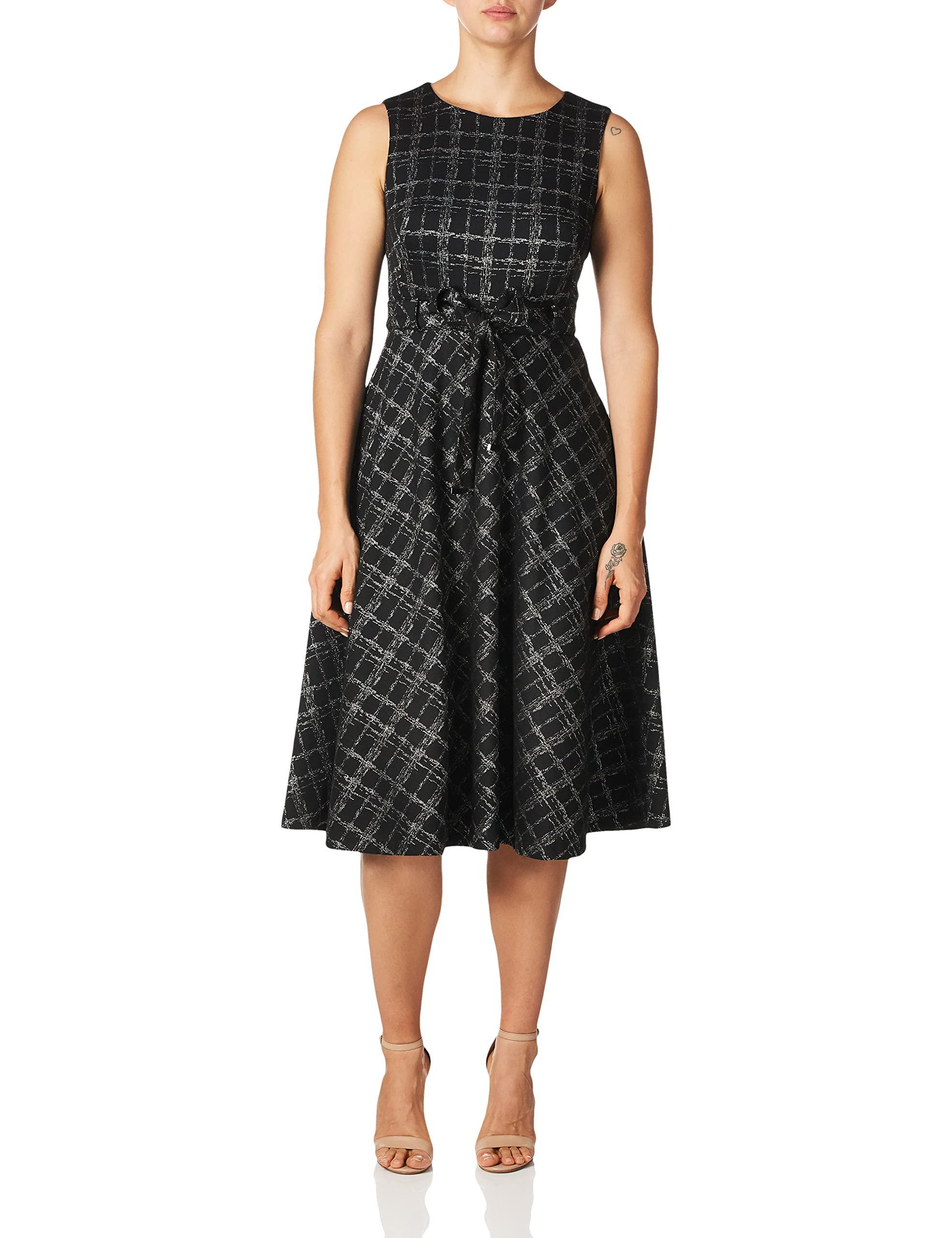 Calvin Klein Women's Sleeveless A-Line Belted Midi Dress - Slimming Summer Cocktail Party & Office Wear