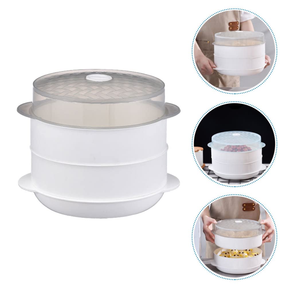 BESPORTBLE Microwave Steamer Set - 3-Piece White Vegetable & Bun Steamer Basket for Dim Sum, Cooking & Reheating Food - Perfect for Microwave Oven & Kitchen Supplies