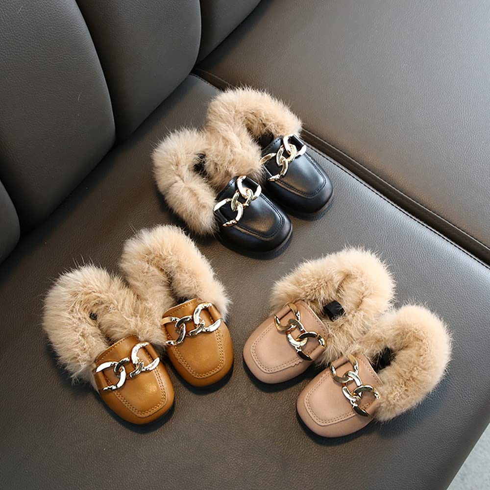 Toddler Girls & Boys Velour Loafers with Fur Lining - Warm Leather Dress Shoes for Daily Walking, Moccasin Style Boat Shoes | Perfect for School, Parties & Special Occasions