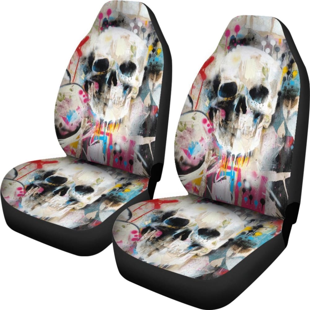 2 Pcs Gothic Skull Car Seat Covers - Universal Fit for Most Vehicles - Black PU Leather with Skull Design - Perfect for Halloween, Car Enthusiasts & Gothic Style Lovers