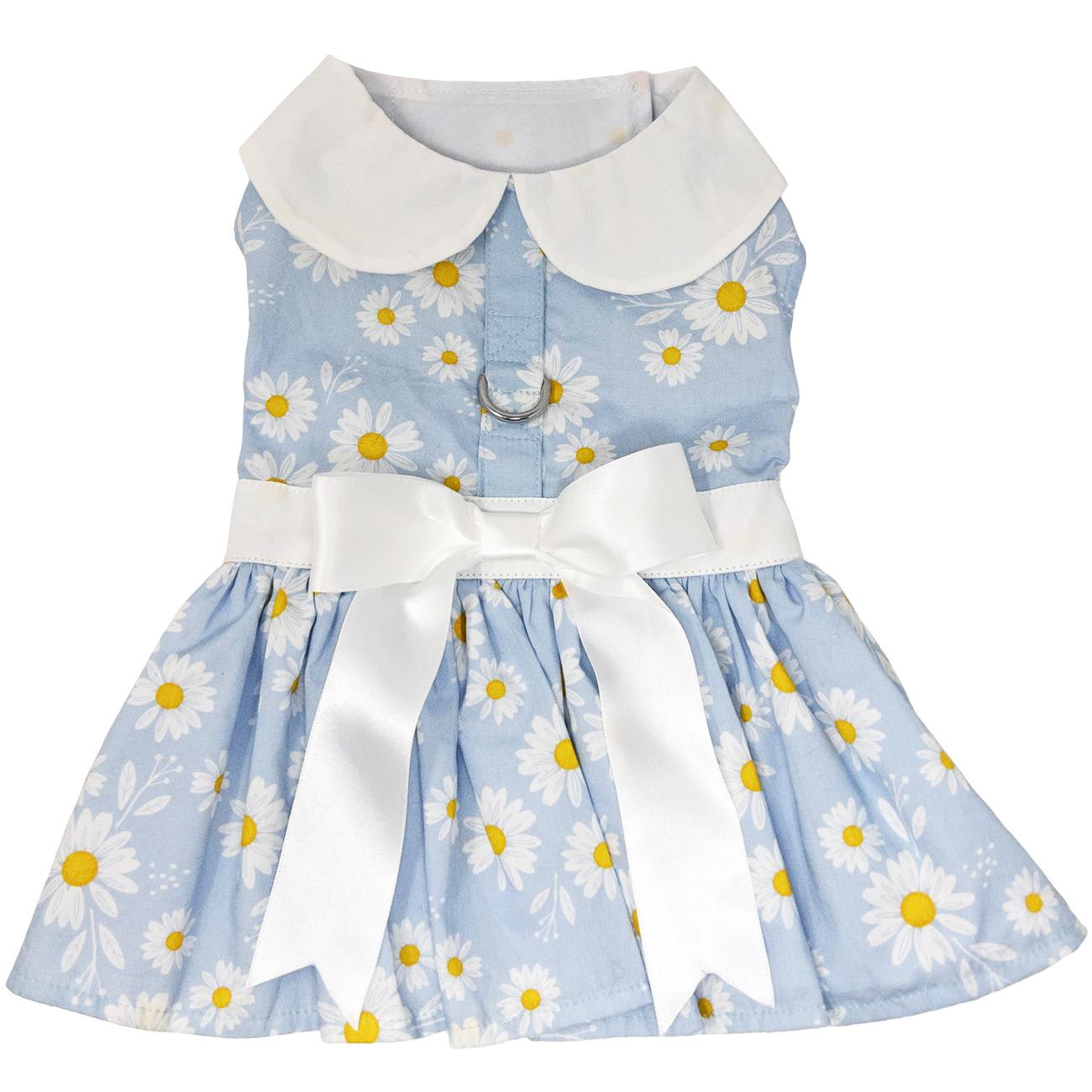 Blue Daisy Harness Dress with Matching Leash - Stylish Pet Fashion for Dogs, Perfect for Walks, Photos & Special Occasions