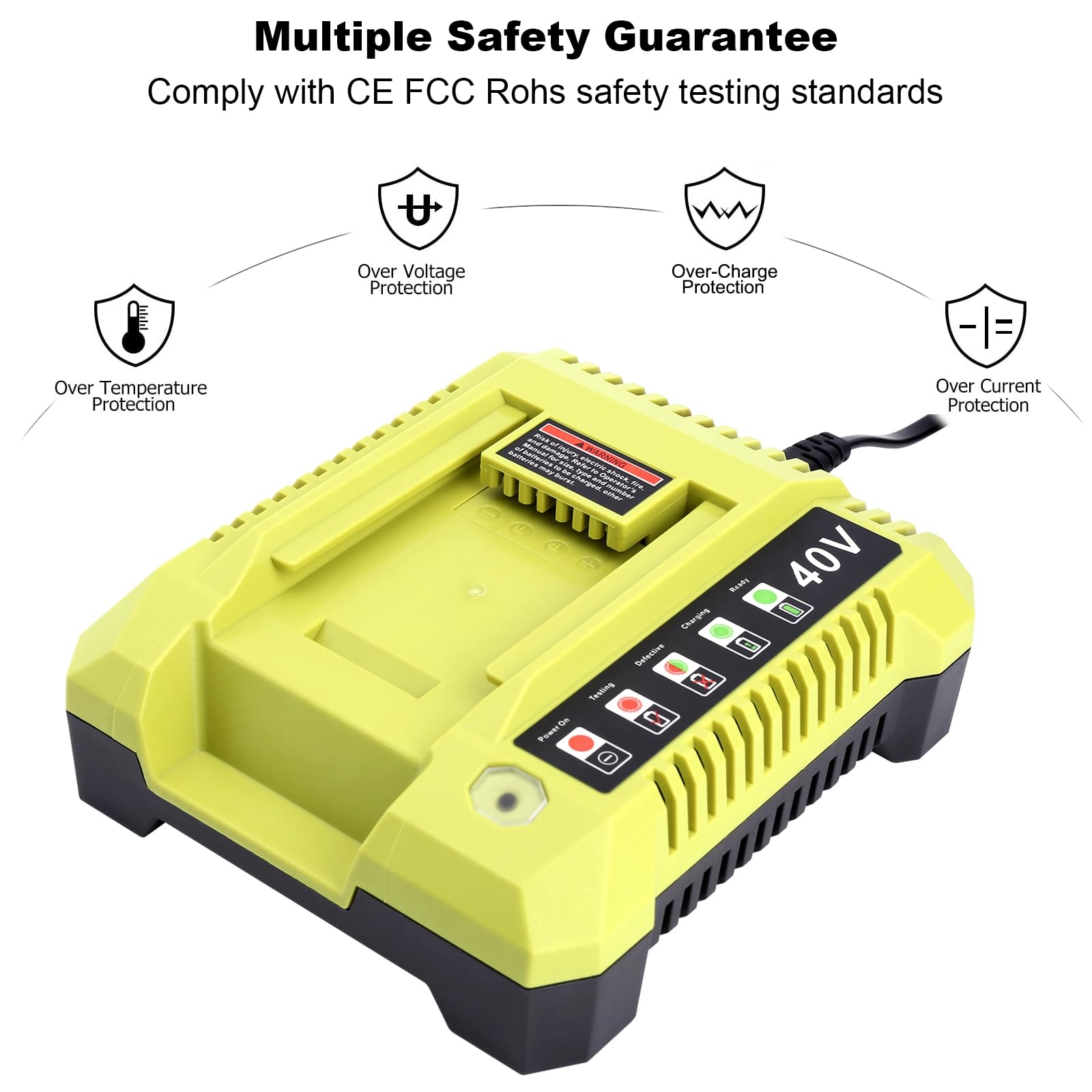 Ryobi 40V Battery Charger Replacement - Fast OP401 Charger Compatible with Ryobi 40V Lithium Batteries OP4040/OP4050/OP4050A/OP40601/OP4026/OP4015/OP4030 - Perfect for Lawn Mowers, Leaf Blowers & Power Tools
