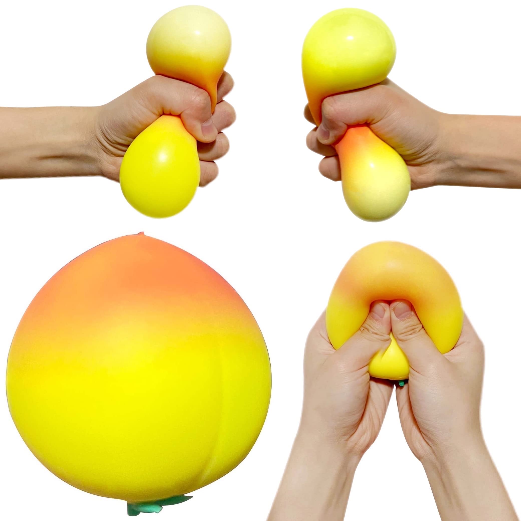 Yellow Peach Squishy Stress Ball (1 Pack) - Stretchy Squeeze Fidget Toy for Anxiety Relief, ADHD & Autism - Fun Sensory Stress Relief for Kids & Adults - Perfect for Office, Classroom, or Home Relaxation
