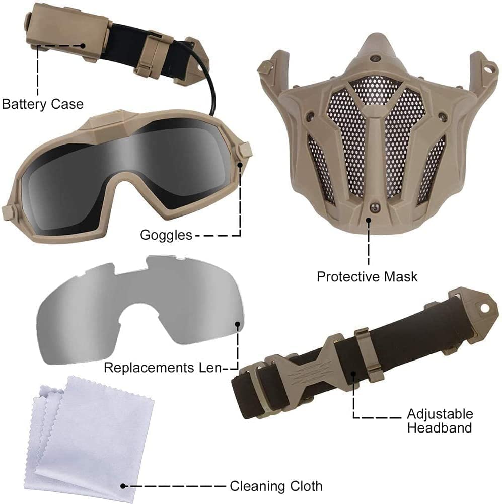Tactical Airsoft PJ Helmet with Full Face Protection & Detachable Anti-Fog Goggles - Ideal for BB Gun, Paintball, and CS Games | Perfect for Outdoor Sports, Military Simulation, and Airsoft Battles