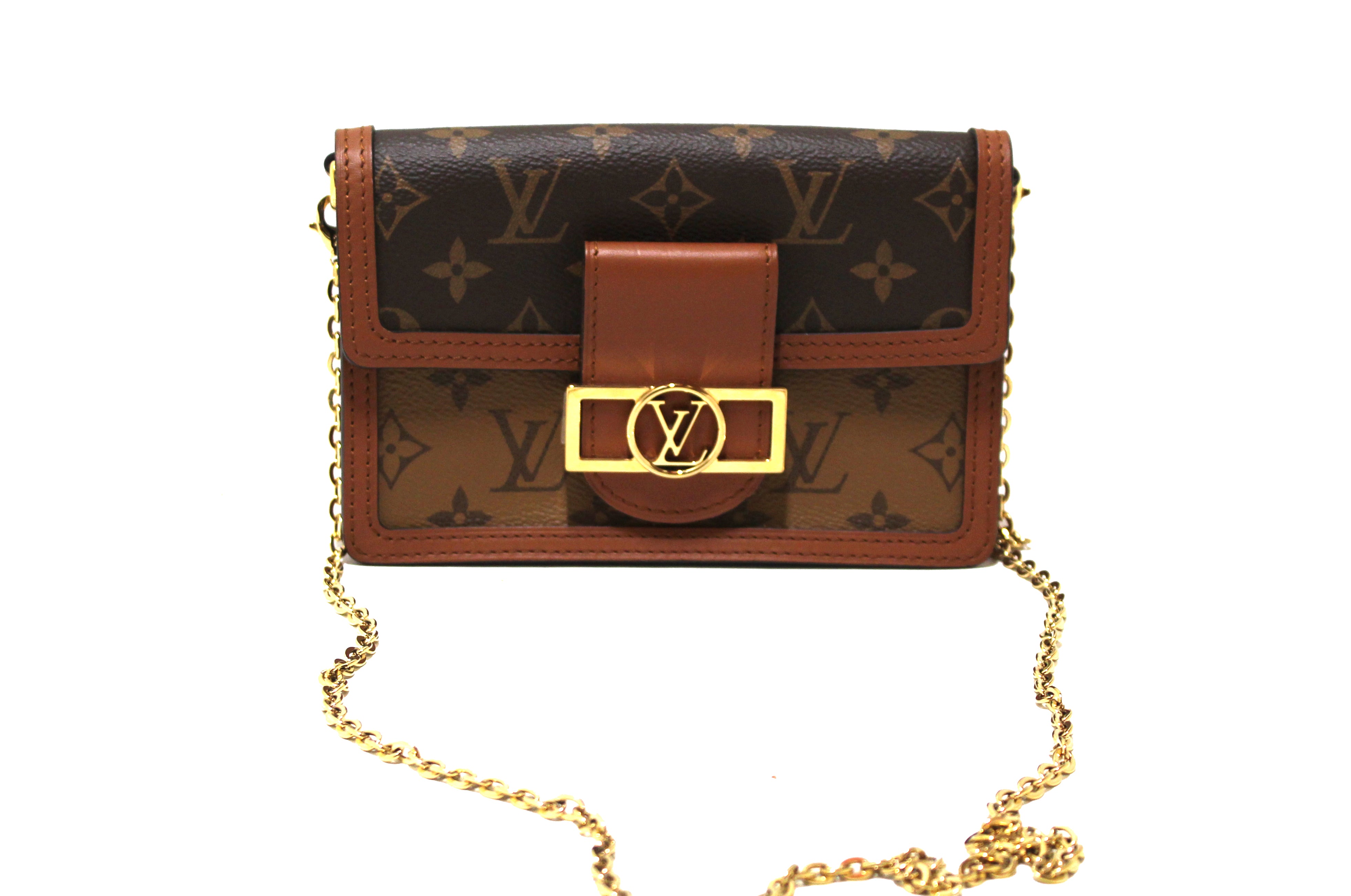 Authentic Louis Vuitton Dauphine Chain Wallet - Monogram & Reverse Canvas Crossbody Bag for Women | Luxury Designer Purse for Everyday Use, Date Night & Special Occasions