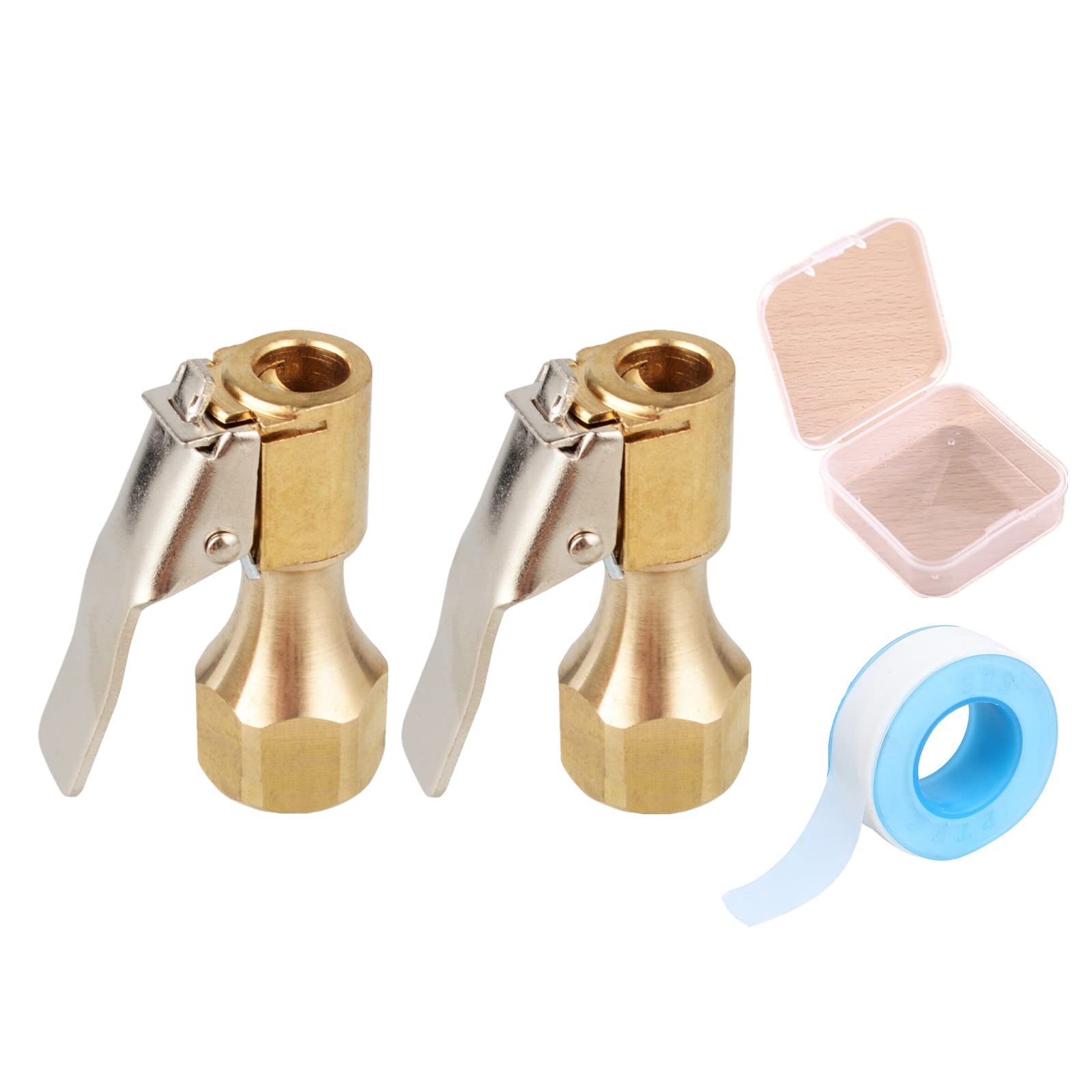 2 Pack Brass Tire Chuck - High Flow Straight Lock-On Air Chuck with Clip for Inflator Gauge & Compressor | Heavy Duty Tire Inflation Tool for Cars, Trucks, SUVs & Motorcycles | Perfect for Garage, Auto Shop & Roadside Emergency Use