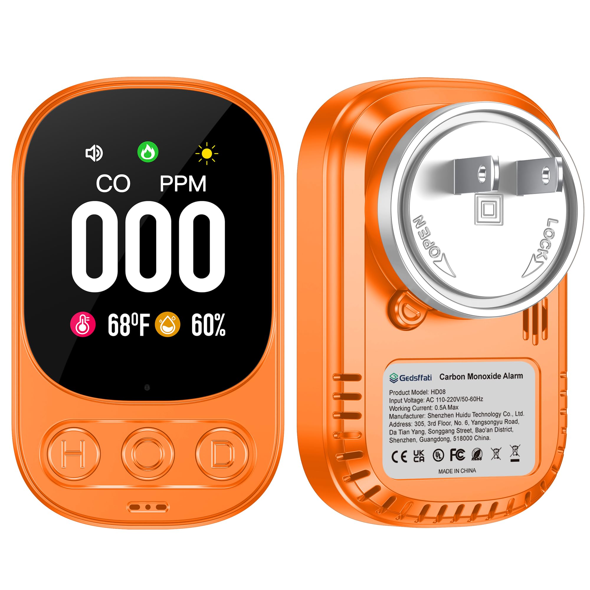 3-in-1 Plug-in Carbon Monoxide Detector with Temperature & Humidity Monitor - 2.1