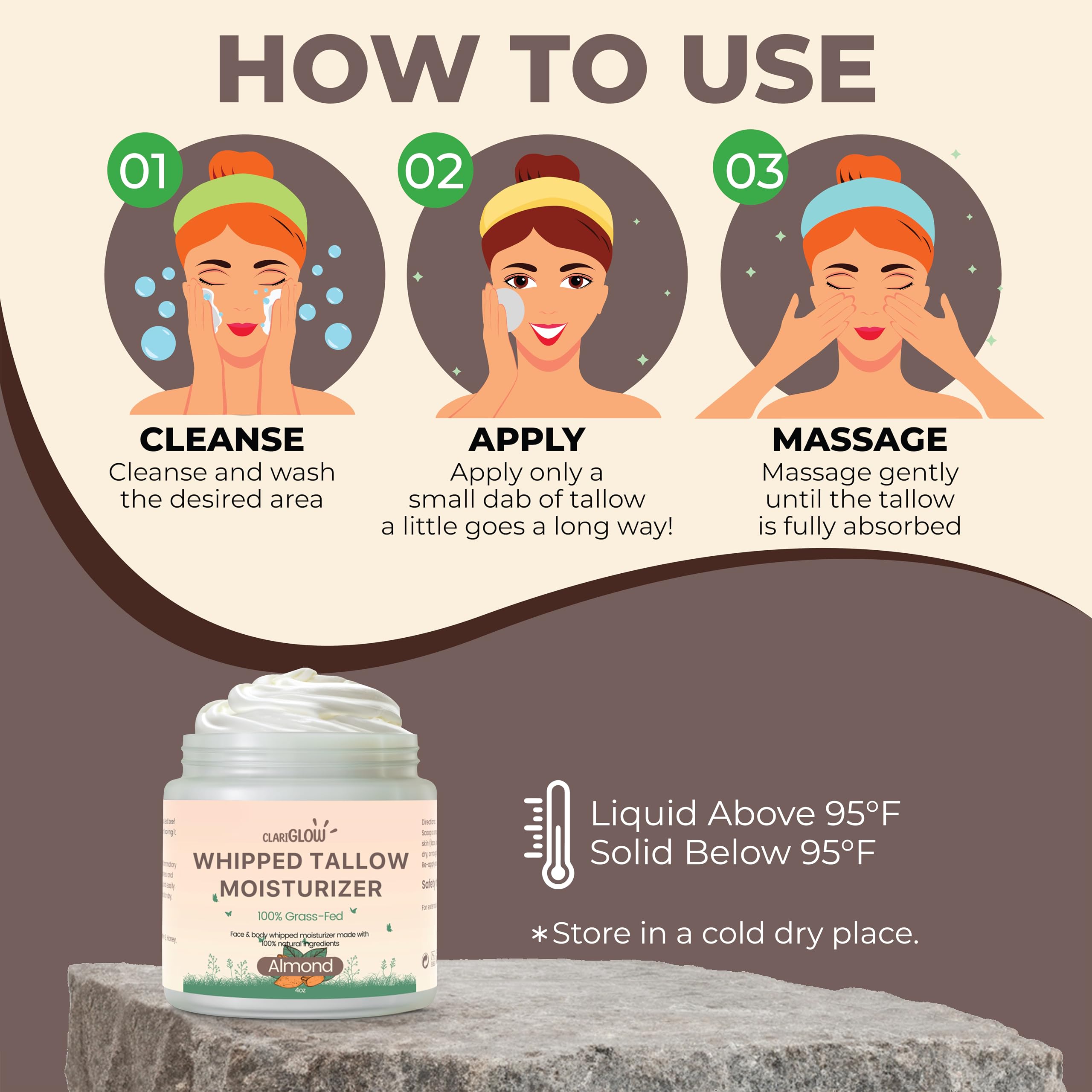 100% Grass-Fed Beef Tallow Face Moisturizer & Body Balm - 4oz Natural Skin Care Cream with Honey & Almond Oil - Hydrating Lotion for Dry Skin, Eczema & Anti-Aging - Perfect for Daily Face Routine & Nighttime Skincare