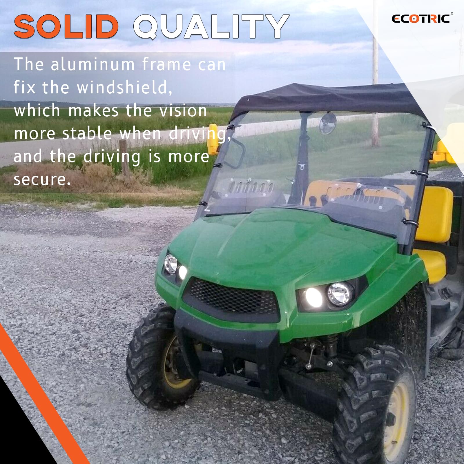 Heavy Duty Clear Scratch Resistant Vented Windshield for 2012+ John Deere Gator RSX 850i 860i XUV 550 560 560E 590i 590m 590E - ECOTRIC Full Windshield - Perfect for Off-Roading, Hunting & Farm Work