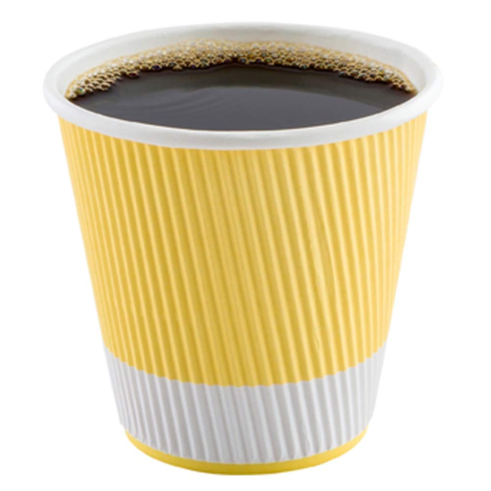 8 oz Disposable Paper Coffee Cups - 25 Pack Leakproof Ripple Wall Hot Cups, Eco-Friendly & Recyclable Light Yellow - Perfect for Coffee Shops, Offices, and Home Use