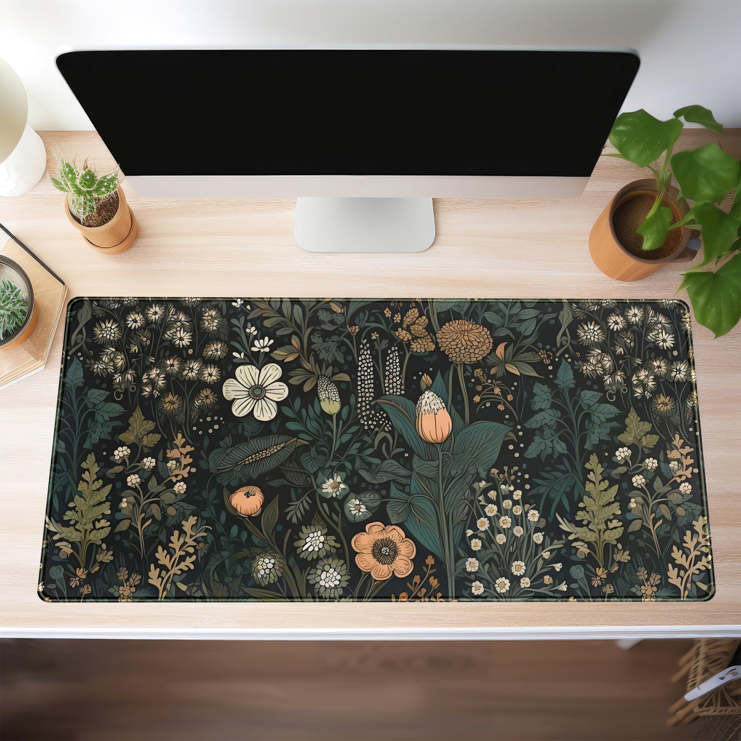 Floral Plants Mouse Pad - Dark Flower XXL Gaming Desk Mat (31.5