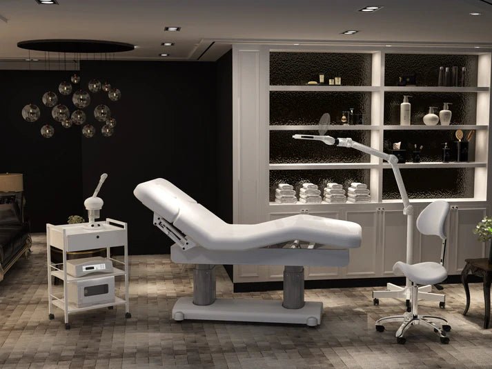 Silverfox Professional Electric Massage Bed Spa Table 2249 - Adjustable Height Reclining Massage Table for Physical Therapy, Chiropractic & Home Use - White Luxury Spa Bed for Relaxation & Pain Relief