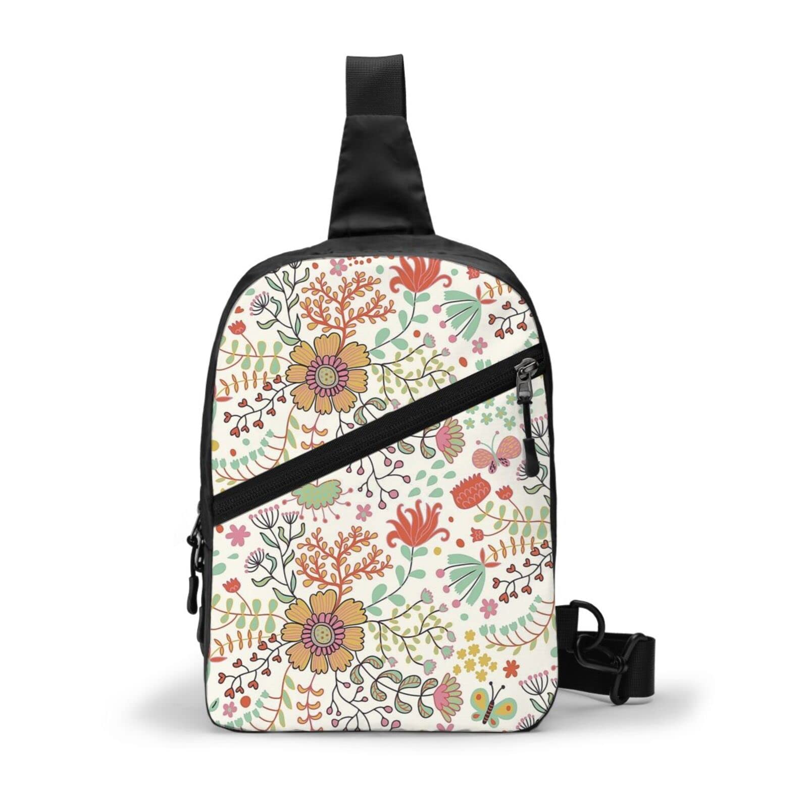 Floral Gold & White Crossbody Sling Backpack for Men & Women - Lightweight Shoulder Bag for Hiking, Travel, Cycling & Daily Use