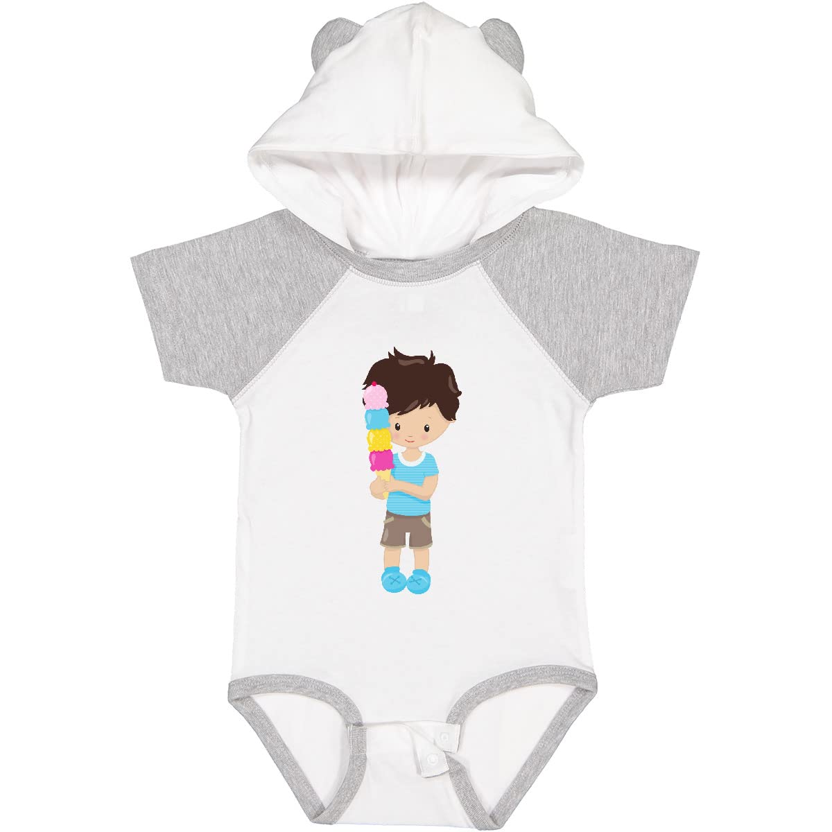 Inktastic Cute Brown Hair Boy with Ice Cream Cone Baby Bodysuit - Soft Cotton Infant Onesie for Summer Outings & Photo Shoots