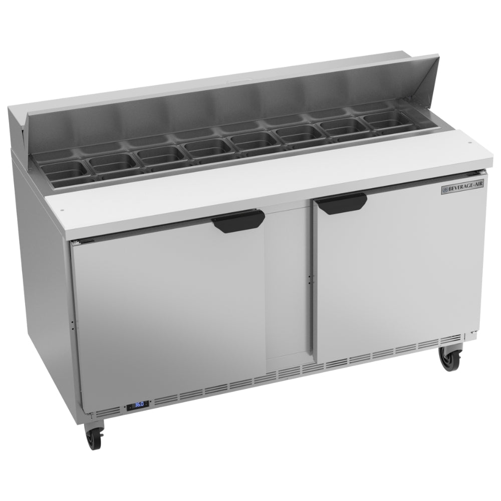 Beverage Air 60 Sandwich & Salad 16 Pan Refrigerated Prep Table with 2 Doors - Commercial Kitchen Countertop Refrigerator for Delis, Cafes & Restaurants