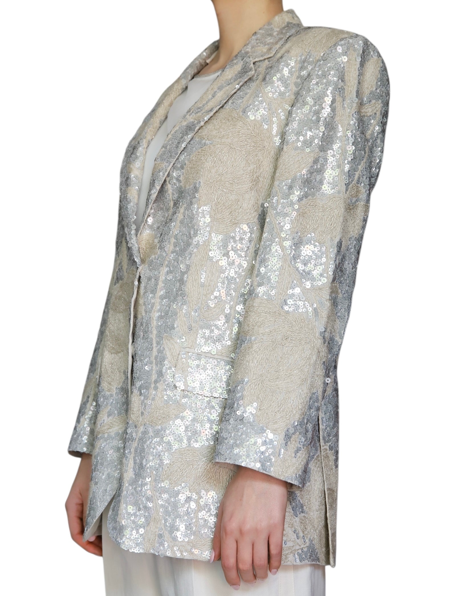 Brunello Cucinelli Grey Blue Sequin Linen Blazer for Women | Size IT 42 / US 6 | Elegant Evening Wear for Parties & Special Occasions