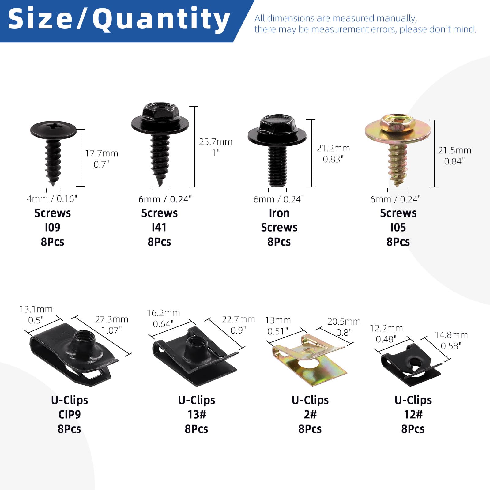 Glarks 64Pcs U-Clips and Body Bolts Screws Assortment Kit - 8 Sizes Auto Car Fasteners with Self Tapping Screws for Bumper, Fender, Trim Panels - Perfect for Car Repair, DIY Auto Maintenance and Vehicle Bodywork
