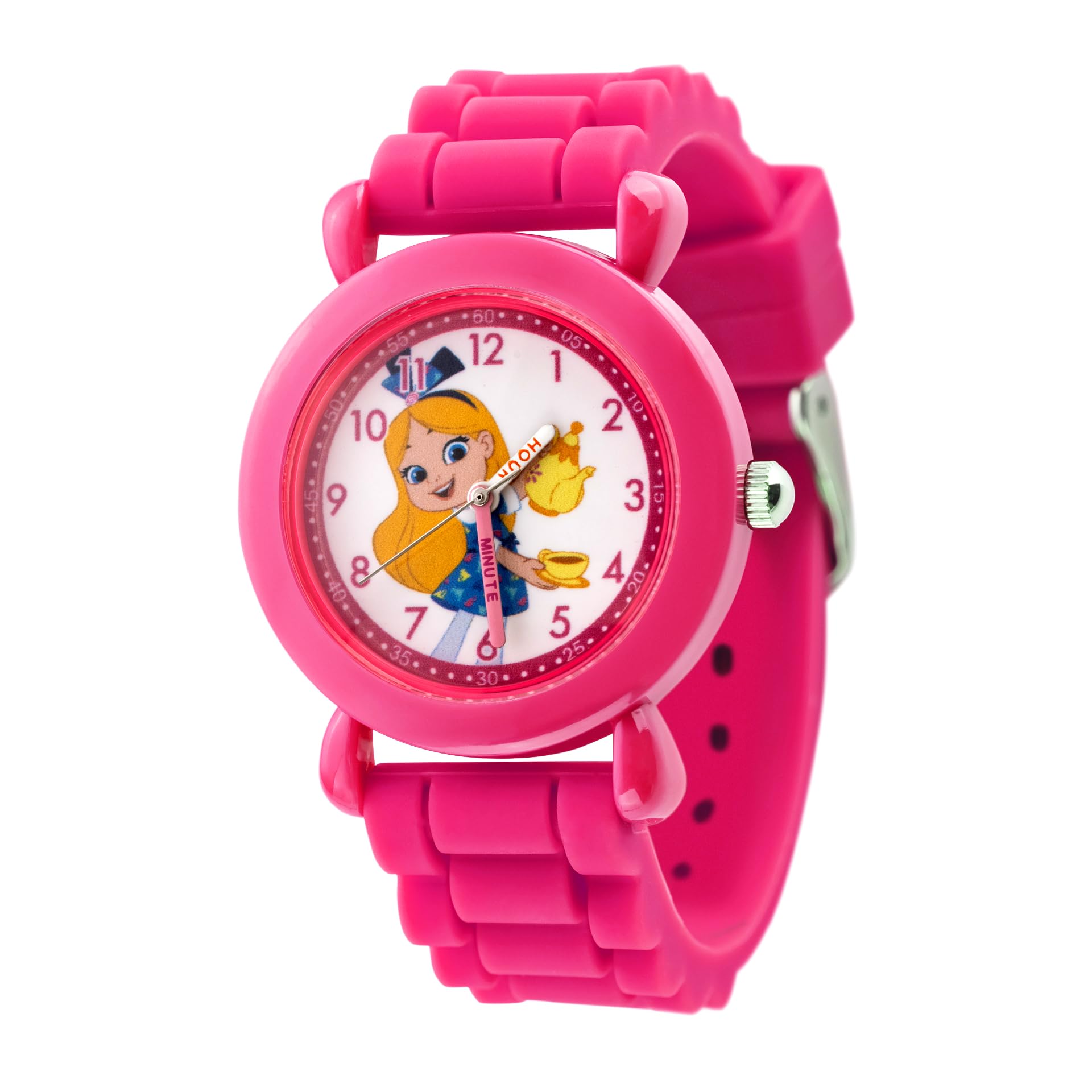 Disney Alice's Wonderland Bakery Kids' Plastic Analog Quartz Watch with Silicone Strap - Fun Time Teaching Watch for Girls & Boys, Perfect for School, Playtime & Disney Themed Parties