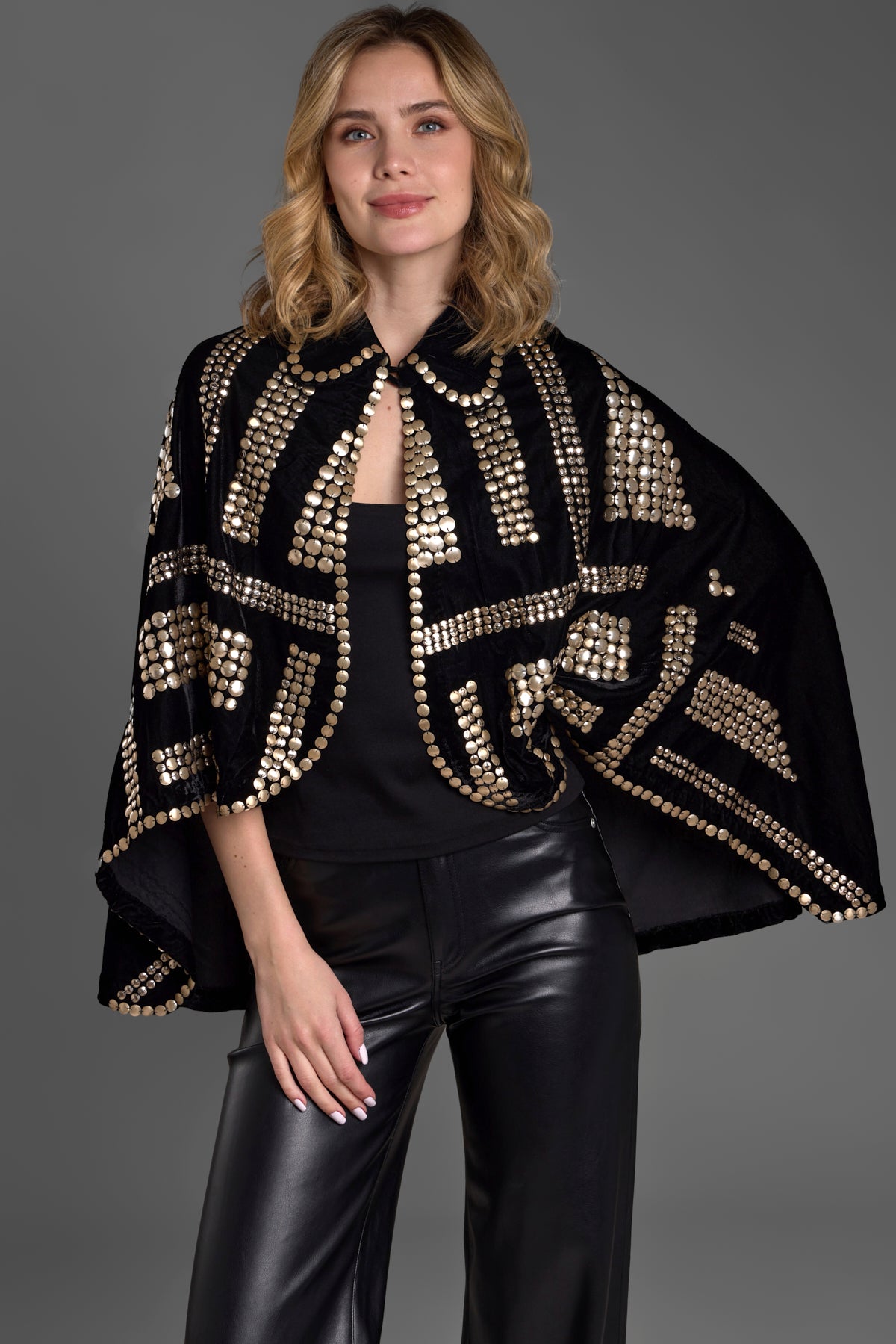Elegant Black Velvet Embellished Capelet Shawl for Women - Perfect for Weddings, Evening Parties & Special Occasions