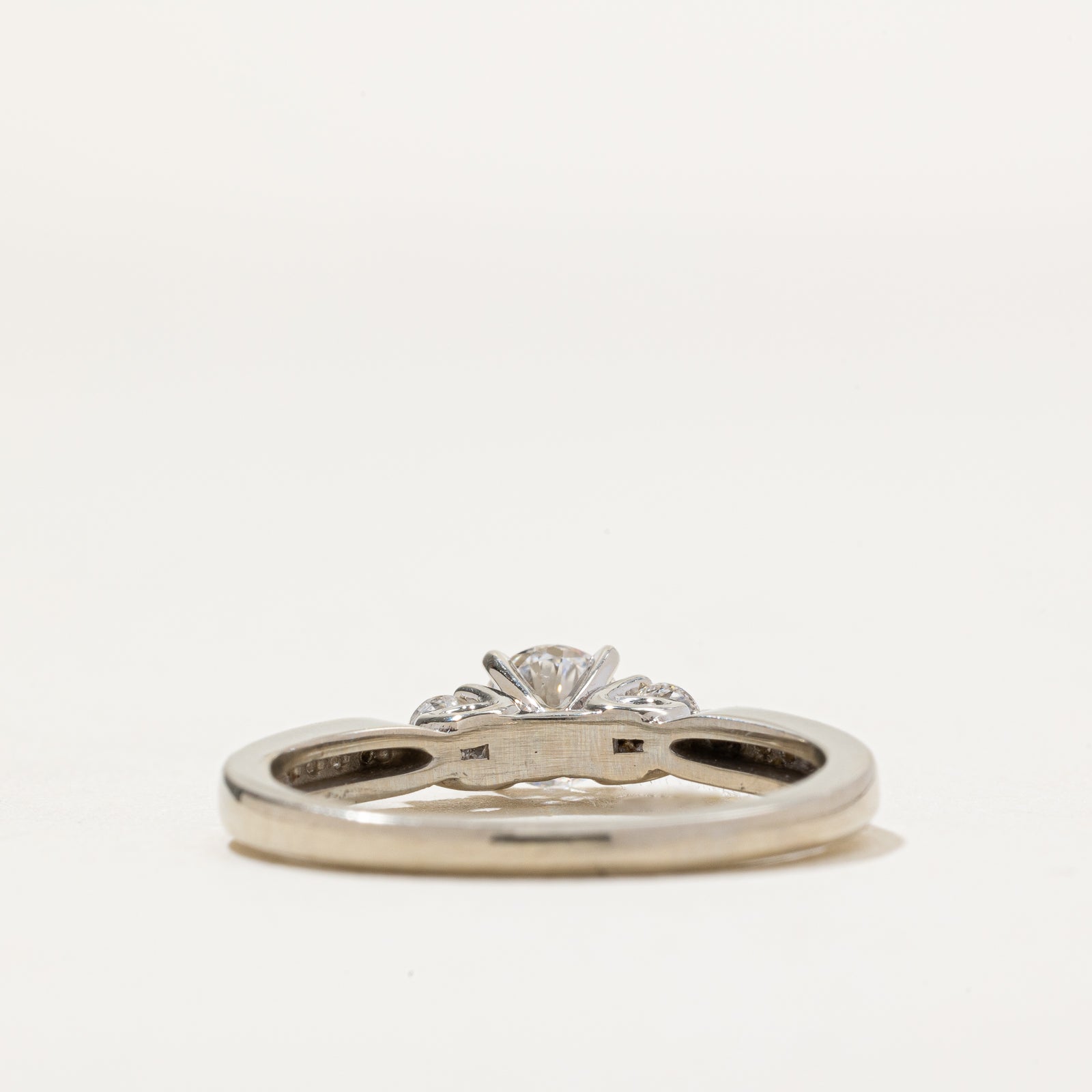 14K Three Stone Diamond Pave Shoulder Ring - 0.67ctw Size 6 | Elegant Engagement, Wedding, Anniversary Jewelry Gift for Women