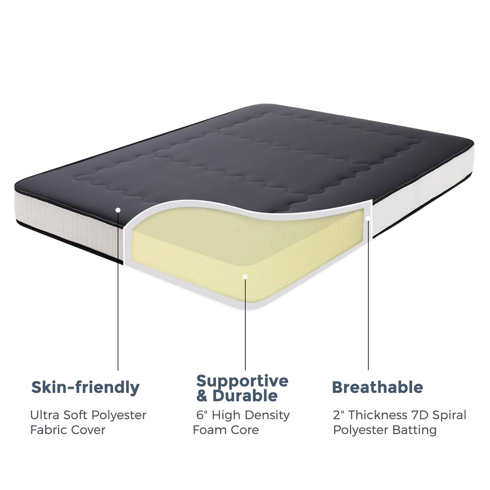 MAXYOYO 8-Inch Super Thick Floor Futon Mattress - Classic Wave Quilted Japanese Style Tatami Bed - Black - Perfect for Small Spaces, Guest Rooms & Minimalist Home Decor