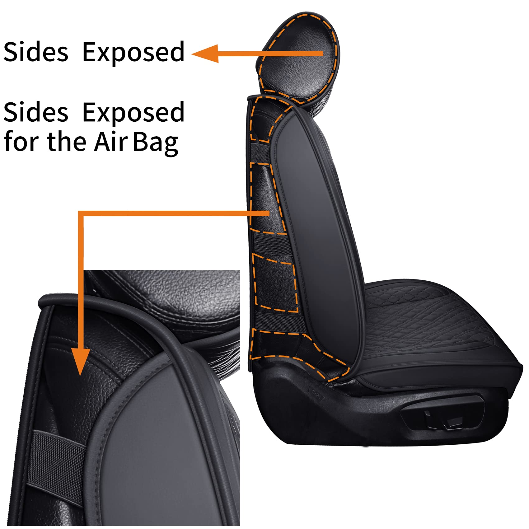 Universal Car Seat Covers Full Set - Waterproof Leather Black - Compatible with Honda Civic/HRV/Accord, Toyota Rav4/Camry/Corolla, Nissan Pathfinder/Murano/Frontier, Ford Explorer, Mazda CX5 - Perfect for Road Trips, Daily Commute & Car Protection