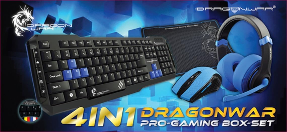 Dragonwar 4-in-1 Gaming Set - Blue Desert Eagle Keyboard, Leviathan Mouse, PC Headset Revan & Mouse Pad for Gaming - Perfect for FPS, MOBA & PC Gaming Battlestations