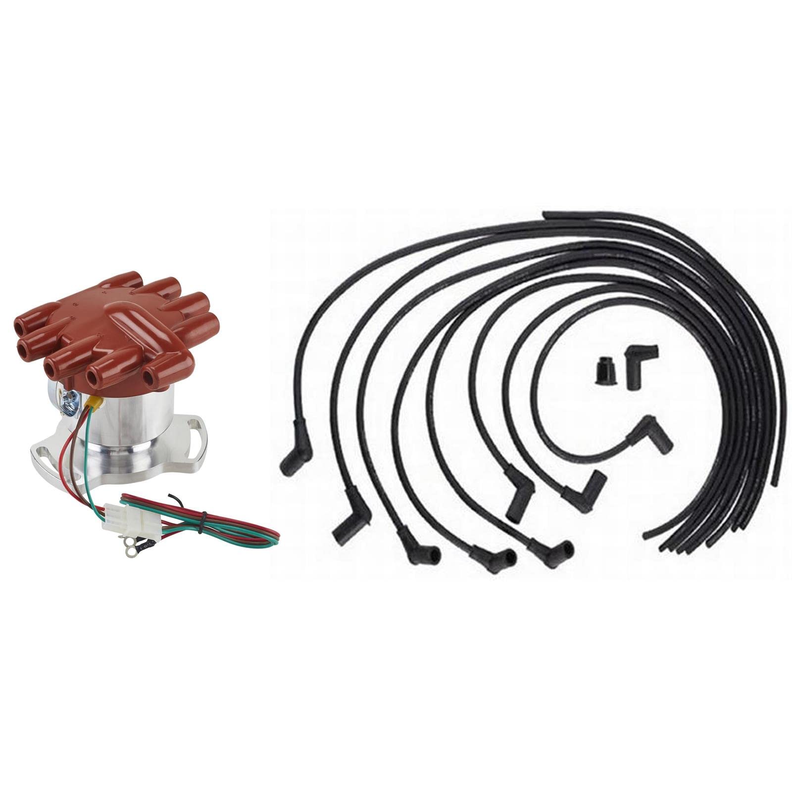 3-Bolt Electronic Distributor with Plug Wires - Compatible with 1932-1941 Ford Flathead V8 Engines - High Performance Ignition Upgrade for Classic Car Restoration & Hot Rod Builds