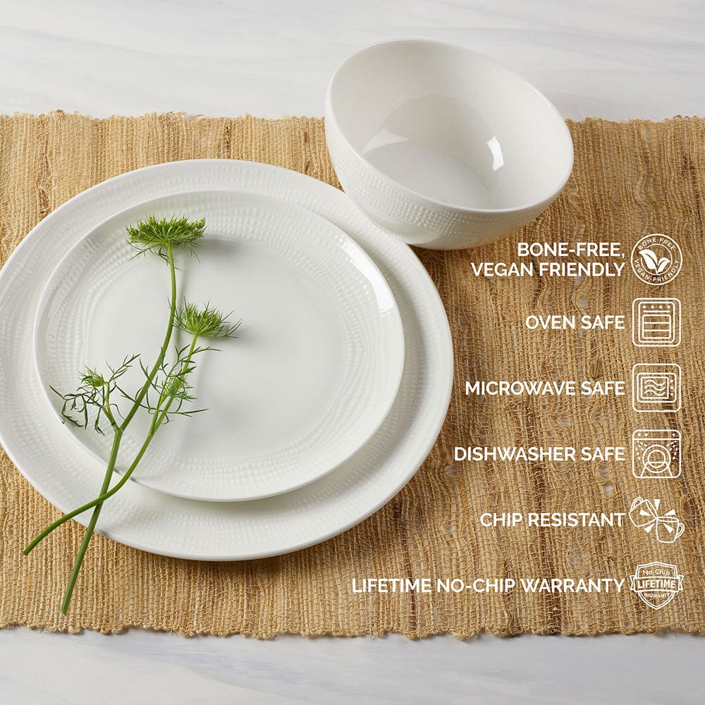Mirabel 12-Piece Vegan Bone Dinnerware Set - Service for 4, Elegant Porcelain Plates & Bowls for Everyday Dining & Entertaining