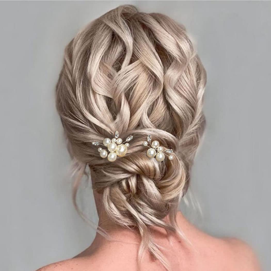 Casdre Pearl & Crystal Bridal Hair Pins - Silver Wedding Hair Accessories for Women & Girls (2-Pack) | Perfect for Bridal Showers, Weddings & Special Occasions
