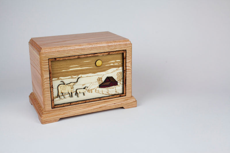 Handcrafted Farm & Cattle Themed Wooden Cremation Urn - Memorial Keepsake for Pet Ashes, Perfect for Home Display or Memorial Ceremony