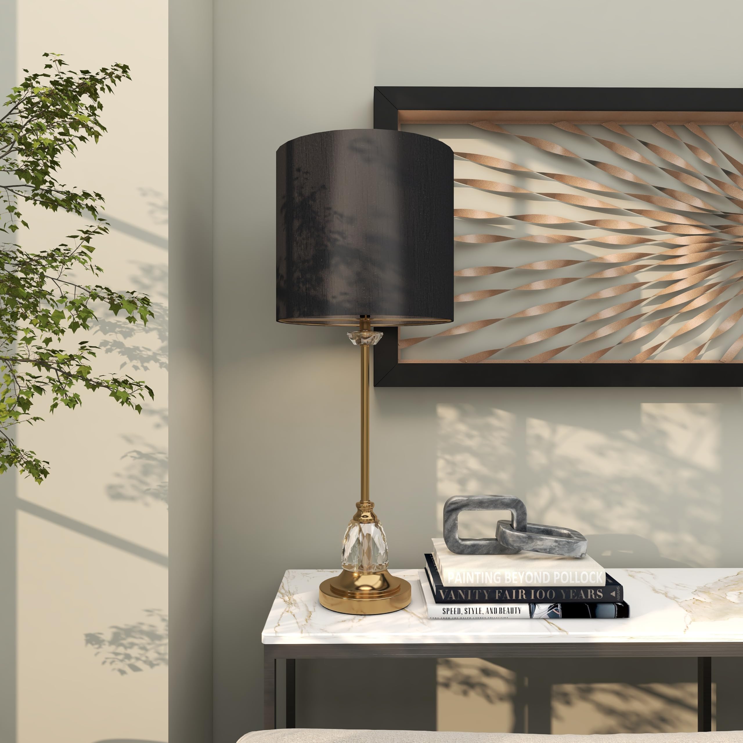 Deco 79 Modern Gold Metal Buffet Lamp with Black Fabric Shade & Crystal Accents - 12