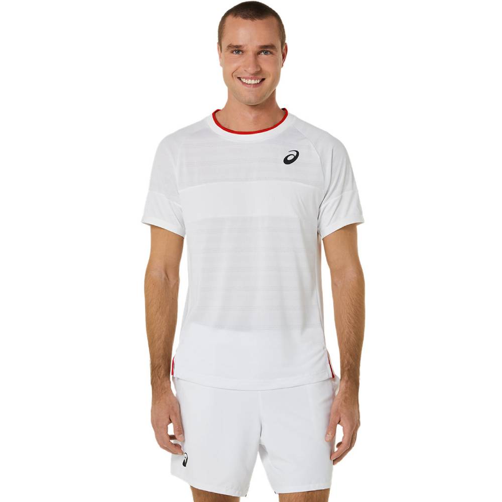 ASICS Men's Match Short Sleeve Tennis Shirt - Moisture-Wicking Performance Top for Tennis & Training (Brilliant White) - Perfect for Court Sports & Gym Workouts